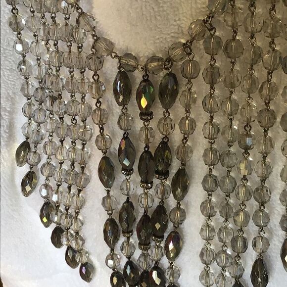 Vintage Crystal Bib Necklace, 16” to 19” Adjustable. - Picture 2 of 8